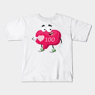 cartoon follower like Icon of social media notification, 100 likes mascot showing himself Kids T-Shirt